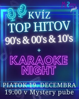 Pripravili sme pre vás ďalší hudobný Mystery kvíz na tému 90-te, 00-te a 10-te roky. Poďte sa zabaviť do Mystery pubu,...